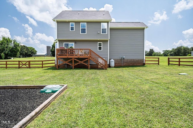 3128 Bramblegate Dr, Mebane, NC 27302 - back of property featuring a deck, a fenced backyard, and stairs