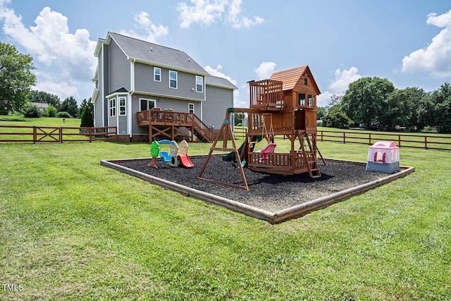 3128 Bramblegate Dr, Mebane, NC 27302 - view of jungle gym with a fenced backyard and a wooden deck