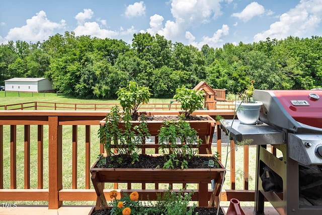 3128 Bramblegate Dr, Mebane, NC 27302 - wooden deck featuring a vegetable garden and grilling area