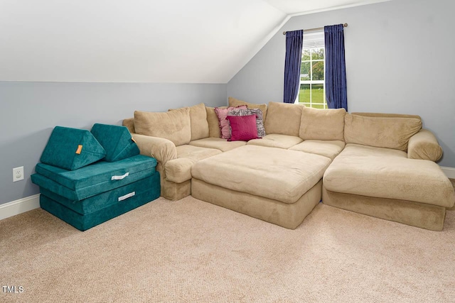 3128 Bramblegate Dr, Mebane, NC 27302 - carpeted living room with vaulted ceiling and baseboards