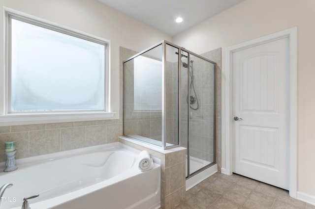 1320 Cozy Oak Ave, Cary, NC 27519 - full bath with a bath, a stall shower, and tile patterned flooring