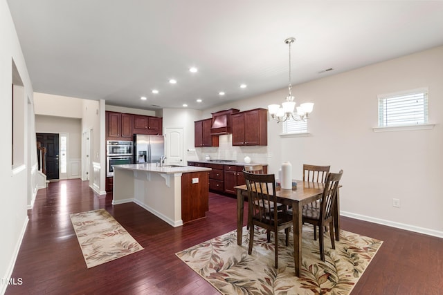 1320 Cozy Oak Ave, Cary, NC 27519 - dining room with a chandelier, recessed lighting, and dark wood finished floors