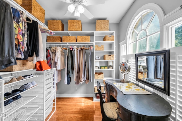 9009 Hometown Dr, Raleigh, NC 27615 - spacious closet featuring ceiling fan and wood finished floors