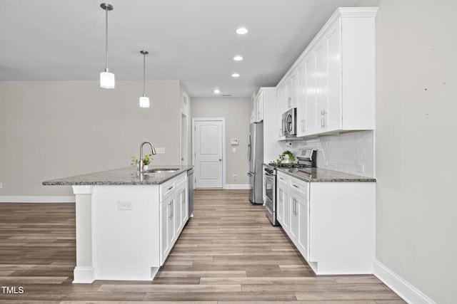 40 Cinnamon Teal Way, Youngsville, NC 27596 - kitchen with appliances with stainless steel finishes, light wood-type flooring, white cabinetry, and recessed lighting