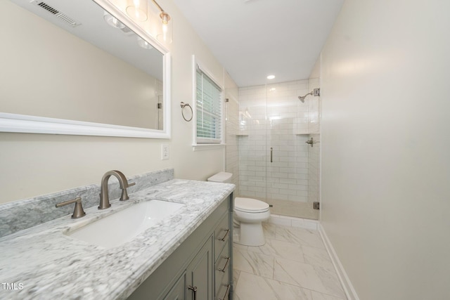 313 13th St, Butner, NC 27509 - bathroom featuring marble finish floors, a stall shower, vanity, and recessed lighting