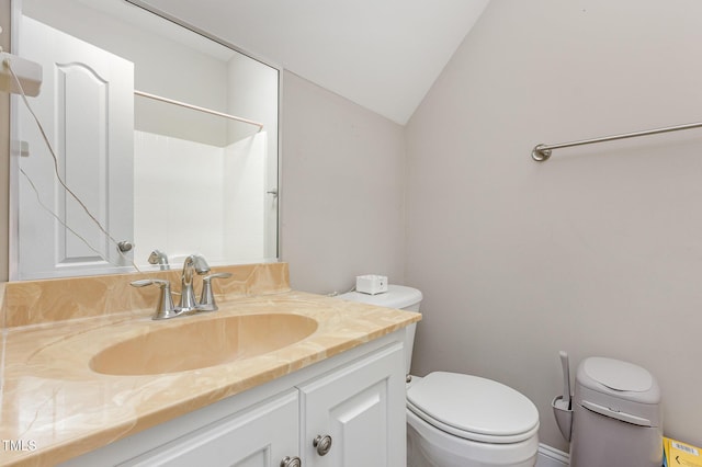 305 Maddux Dr, Pikeville, NC 27863 - full bath with vanity, vaulted ceiling, and a shower