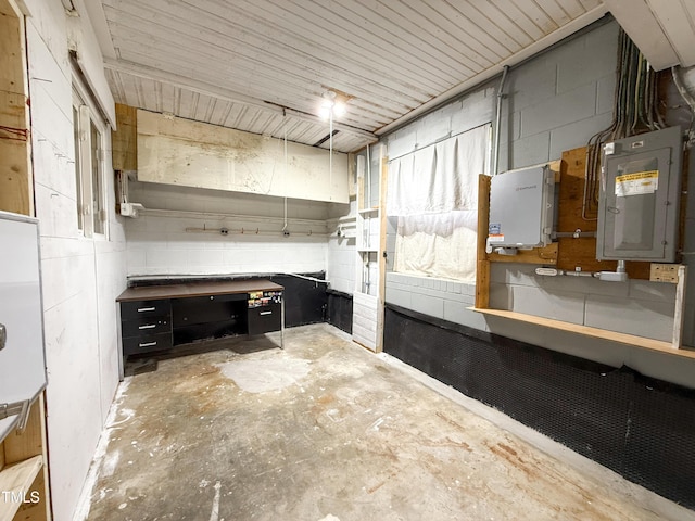 3323 Baugh St, Raleigh, NC 27604 - miscellaneous room featuring concrete block wall, unfinished concrete floors, and electric panel
