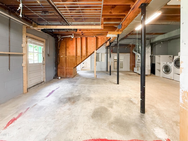 3323 Baugh St, Raleigh, NC 27604 - below grade area featuring washing machine and clothes dryer and stairs