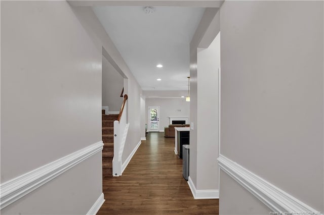 116 School Side Dr, Spring Lake, NC 28390 - corridor featuring recessed lighting, stairway, and dark wood finished floors