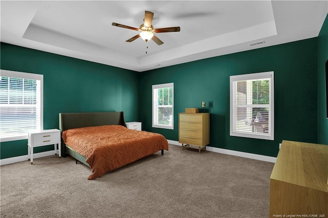 116 School Side Dr, Spring Lake, NC 28390 - carpeted bedroom featuring a raised ceiling and ceiling fan