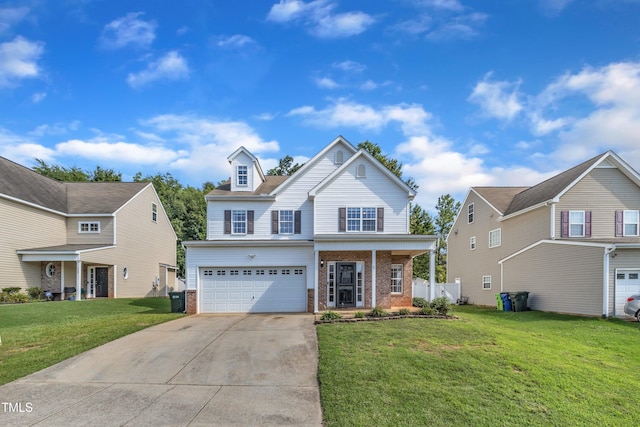 3119 Guiding Light Rd, Raleigh, NC 27610 - traditional-style house featuring brick siding, a garage, driveway, and a front yard