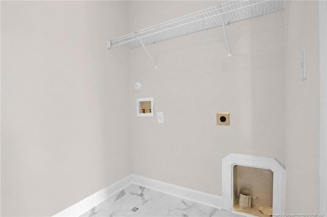 786 Century Dr, Cameron, NC 28326 - laundry area with hookup for an electric dryer, washer hookup, marble finish floors, and hookup for a gas dryer