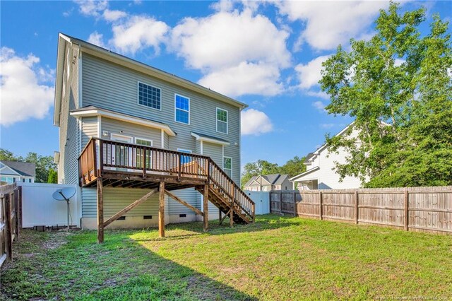 786 Century Dr, Cameron, NC 28326 - rear view of house featuring a deck, a fenced backyard, and stairway