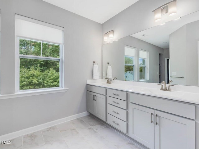 128 Chapel Run Way, Chapel Hill, NC 27517 - bathroom featuring double vanity and marble finish floors