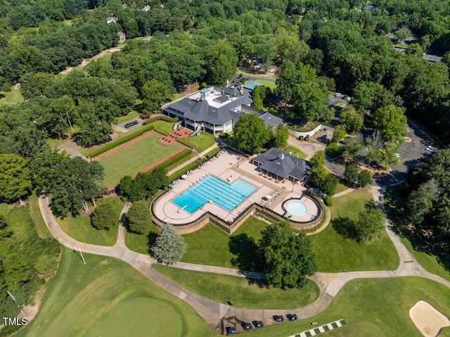 2602 Vintage Hill Ct, Durham, NC 27712 - drone / aerial view of a pool area and a forest