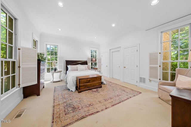 2602 Vintage Hill Ct, Durham, NC 27712 - bedroom with crown molding, carpet floors, and recessed lighting