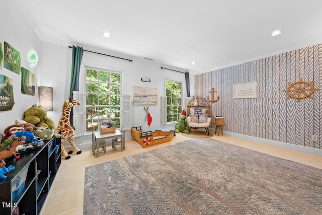 2602 Vintage Hill Ct, Durham, NC 27712 - game room with crown molding and recessed lighting