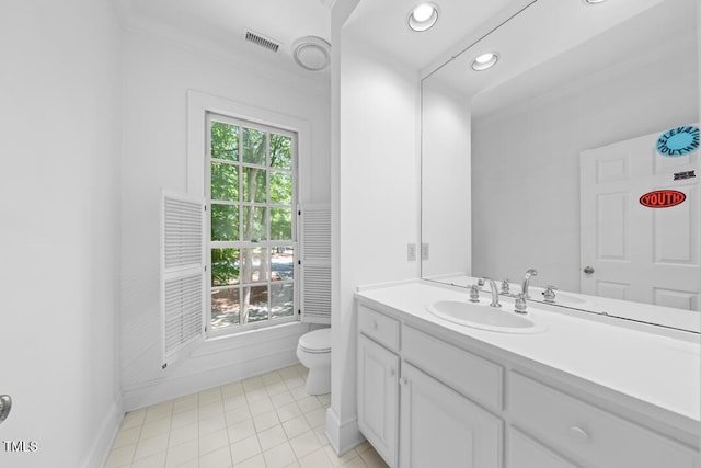 2602 Vintage Hill Ct, Durham, NC 27712 - bathroom featuring vanity, recessed lighting, tile patterned flooring, and ornamental molding