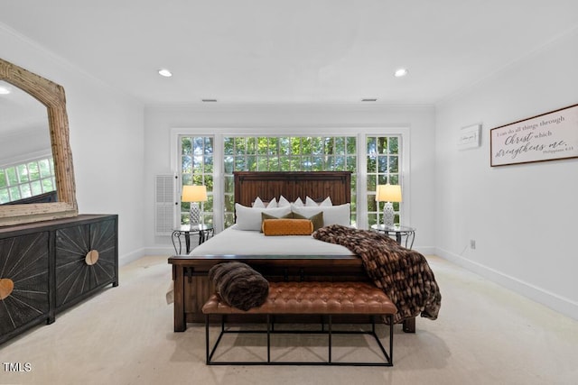 2602 Vintage Hill Ct, Durham, NC 27712 - bedroom featuring light colored carpet, ornamental molding, and recessed lighting