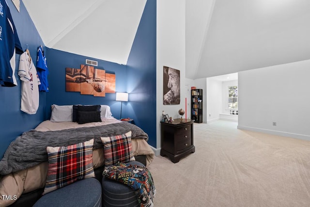2602 Vintage Hill Ct, Durham, NC 27712 - bedroom with carpet flooring and high vaulted ceiling