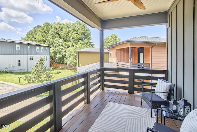 931 Ramseur St, Durham, NC 27701 - deck with a ceiling fan and a yard
