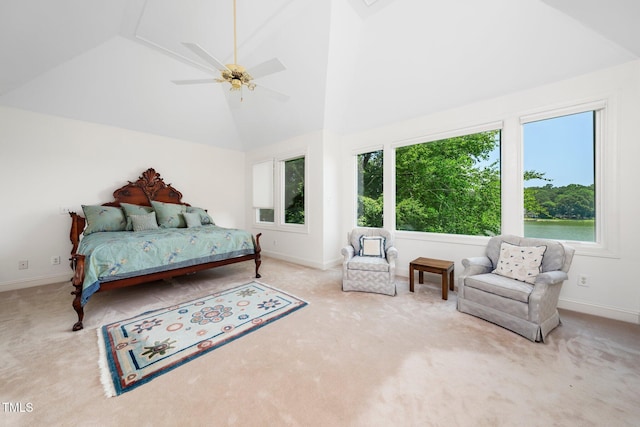 115 Loch Vale Ln, Cary, NC 27518 - carpeted bedroom with high vaulted ceiling and ceiling fan
