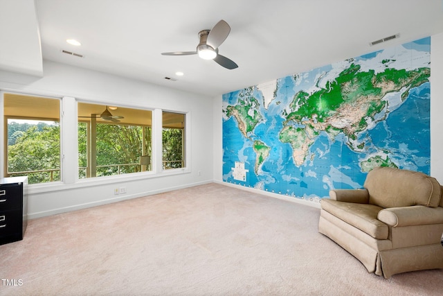 115 Loch Vale Ln, Cary, NC 27518 - unfurnished room featuring a ceiling fan, carpet flooring, wallpapered walls, and recessed lighting