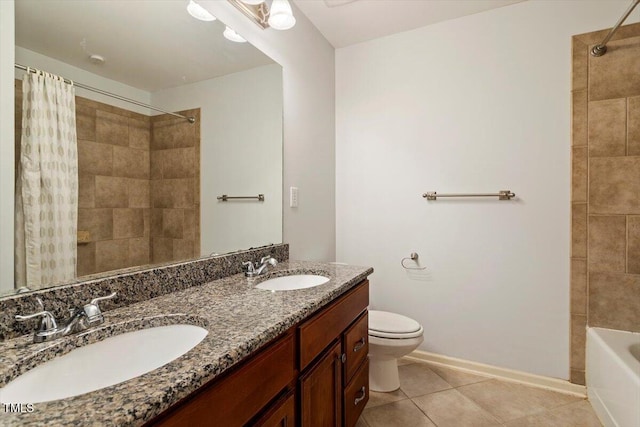 108 Holly Glen Ct, Holly Springs, NC 27540 - bathroom featuring double vanity, tile patterned flooring, and shower / bathtub combination with curtain