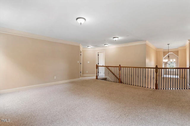 108 Holly Glen Ct, Holly Springs, NC 27540 - empty room with a chandelier, carpet flooring, and crown molding