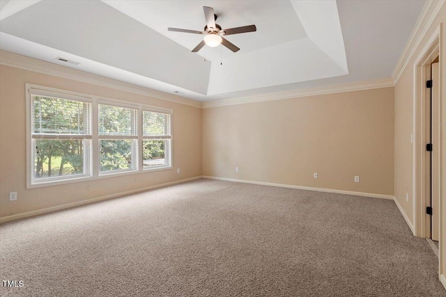 108 Holly Glen Ct, Holly Springs, NC 27540 - unfurnished room featuring a raised ceiling, carpet, a ceiling fan, and crown molding