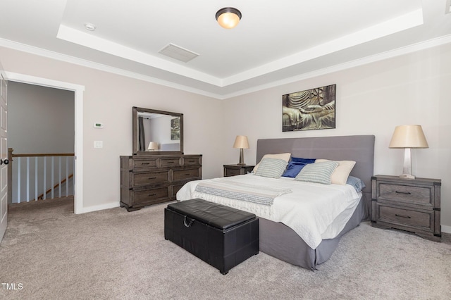 1502 Spring Overlook Ln, Hillsborough, NC 27278 - carpeted bedroom featuring a tray ceiling and crown molding