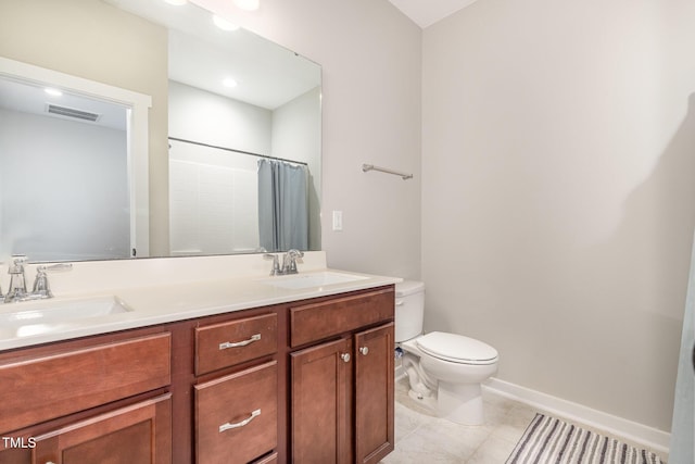1502 Spring Overlook Ln, Hillsborough, NC 27278 - bathroom with double vanity, a shower with shower curtain, and tile patterned flooring