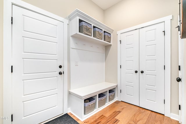 1502 Spring Overlook Ln, Hillsborough, NC 27278 - mudroom featuring light wood-type flooring and baseboards