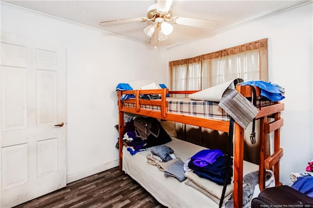 11821 N NC Highway 41, Lumberton, NC 28358 - bedroom with dark wood-style floors, ornamental molding, and a ceiling fan