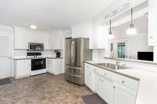165 Baron Cir, Youngsville, NC 27596 - kitchen with stainless steel appliances, white cabinetry, light countertops, and ornamental molding