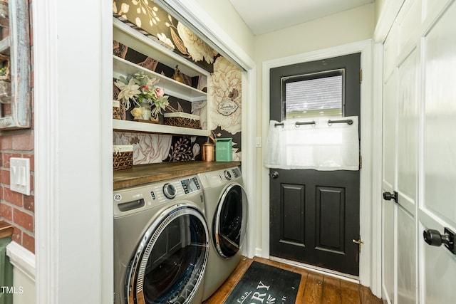 7216 Rabbit Run, Wake Forest, NC 27587 - laundry area with washing machine and clothes dryer and dark wood finished floors