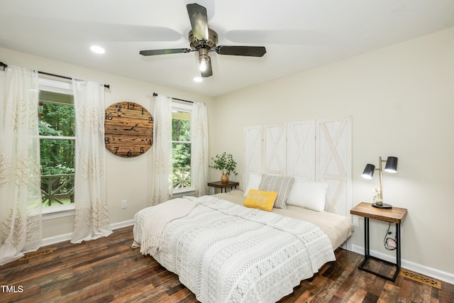 7216 Rabbit Run, Wake Forest, NC 27587 - bedroom featuring dark wood-type flooring, recessed lighting, and a ceiling fan
