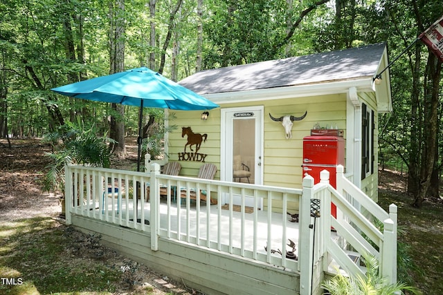 7216 Rabbit Run, Wake Forest, NC 27587 - deck featuring an outbuilding