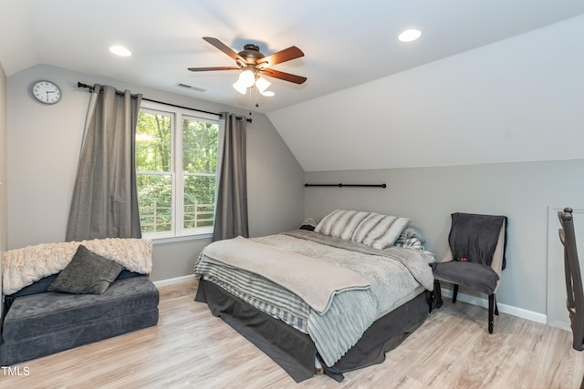 7216 Rabbit Run, Wake Forest, NC 27587 - bedroom featuring lofted ceiling, light wood finished floors, ceiling fan, and recessed lighting