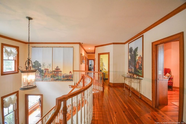 1064 Tresses Ct, Vass, NC 28394 - corridor with an upstairs landing, ornamental molding, and wood-type flooring
