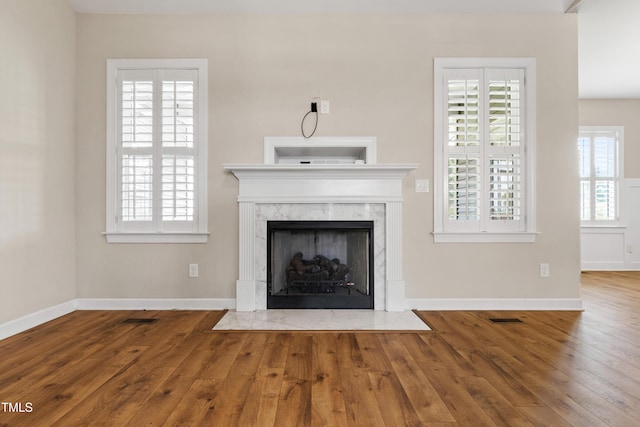 24 Windchime Ct, Clayton, NC 27527 - unfurnished living room featuring wood finished floors, a premium fireplace, and plenty of natural light
