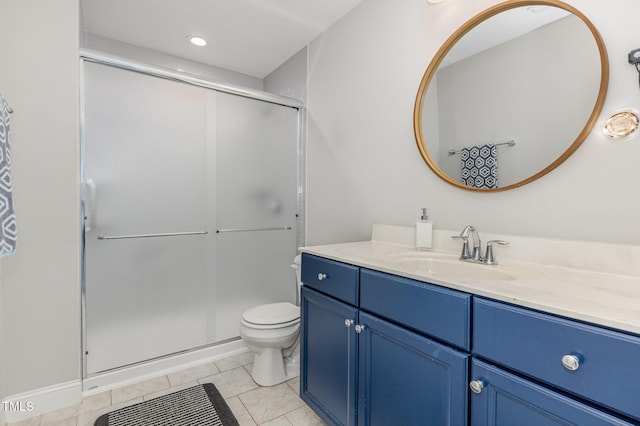 119 Florentino Ct, Clayton, NC 27527 - full bathroom featuring vanity, a shower stall, tile patterned flooring, and recessed lighting