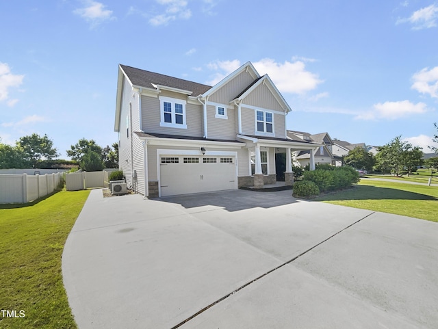 1092 Adams Point Dr, Garner, NC 27529 - craftsman-style house with driveway, a garage, covered porch, board and batten siding, and stone siding