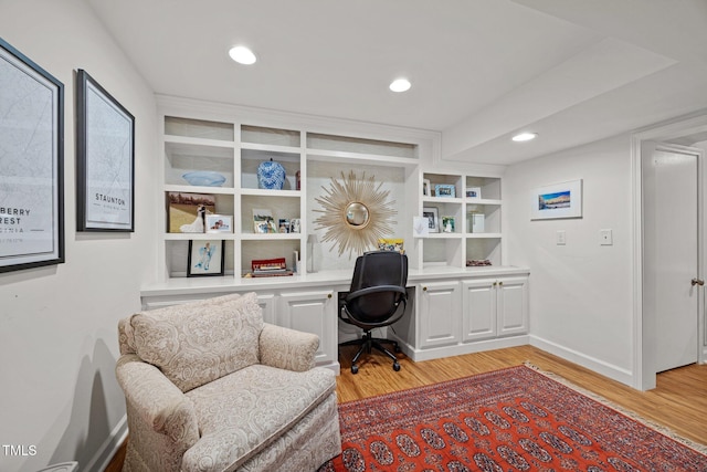 227 W Drewry Ln, Raleigh, NC 27609 - office featuring light wood-style flooring, recessed lighting, and built in study area