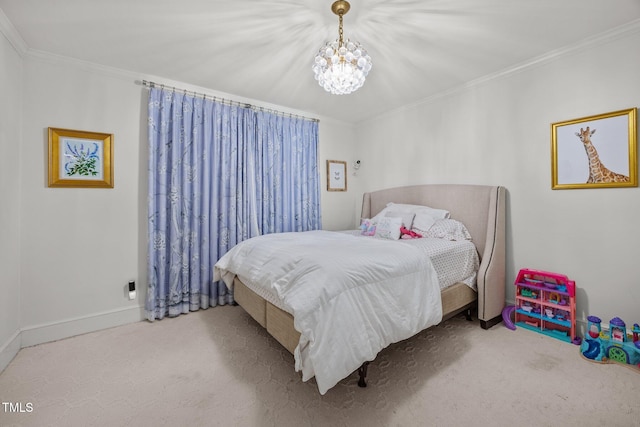 227 W Drewry Ln, Raleigh, NC 27609 - bedroom featuring carpet floors, a chandelier, and ornamental molding
