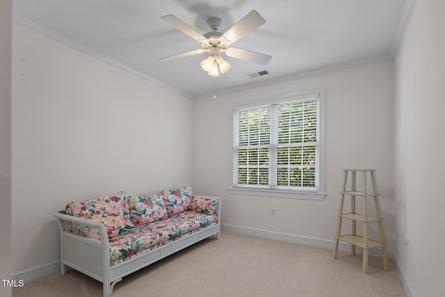 108-203 Northbrook Dr Unit 203, Raleigh, NC 27609 - sitting room with crown molding, carpet, and ceiling fan
