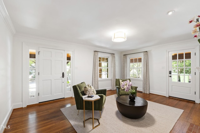 2707 Anderson Dr, Raleigh, NC 27608 - foyer entrance featuring crown molding and dark wood-style floors
