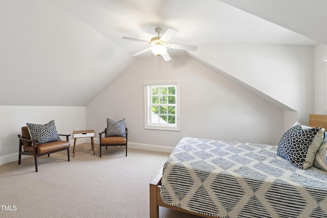 2707 Anderson Dr, Raleigh, NC 27608 - bedroom featuring light carpet, lofted ceiling, and a ceiling fan