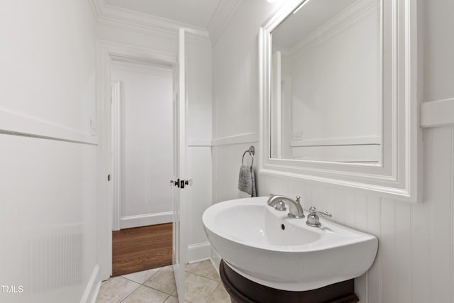 2707 Anderson Dr, Raleigh, NC 27608 - bathroom with tile patterned floors and ornamental molding