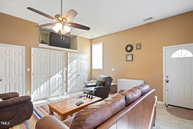 1401 Burchcrest Dr, Garner, NC 27529 - living room with a ceiling fan and baseboards